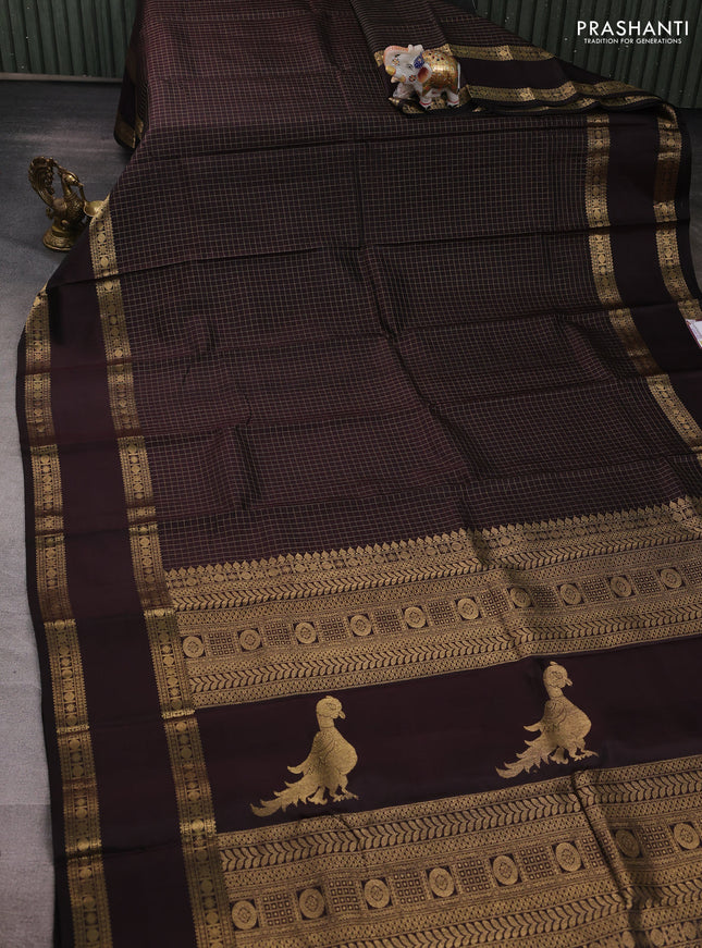 Jamun Pure Kanchipuram Silk - Checks