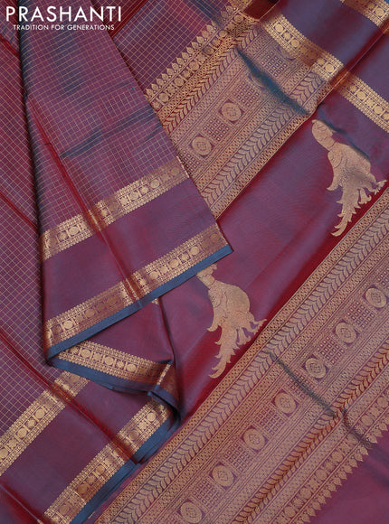 Maroon Pure Kanchipuram Silk - Checks