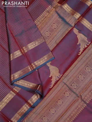 Maroon Pure Kanchipuram Silk - Checks