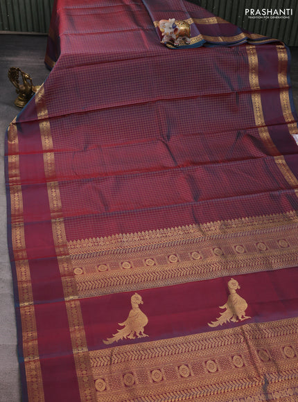 Maroon Pure Kanchipuram Silk - Checks