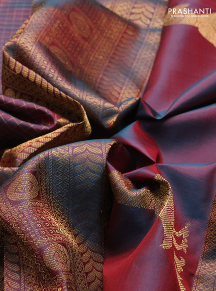 Maroon Pure Kanchipuram Silk - Checks