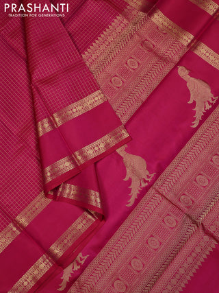 Pink Pure Kanchipuram Silk - Checks