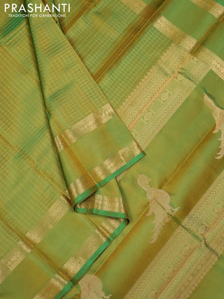 Green Pure Kanchipuram Silk - Checks