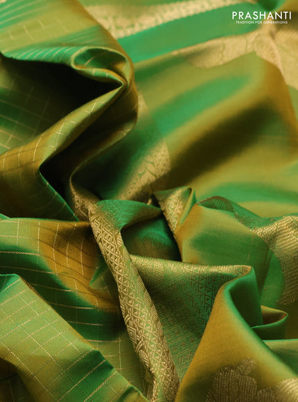 Green Pure Kanchipuram Silk - Checks
