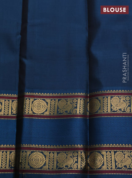 Coffee Brown & Peacock Blue Pure Kanchipuram Silk - Zari Butta