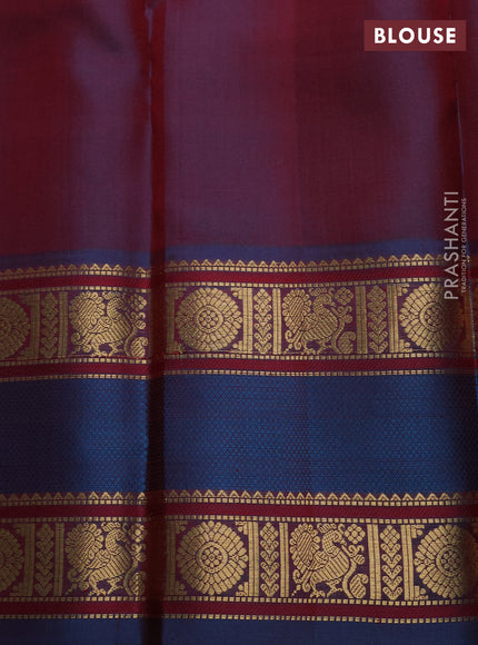Red & Peacock Blue Pure Kanchipuram Silk - Zari Butta