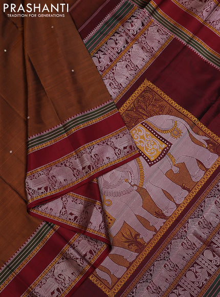 Rust Shade & Maroon Pure Kanchipuram Silk - Zari Butta