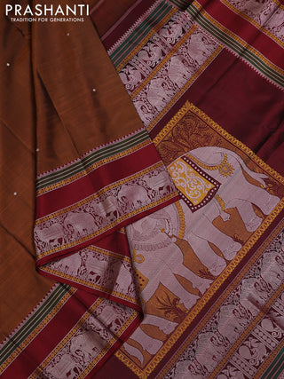 Rust Shade & Maroon Pure Kanchipuram Silk - Zari Butta
