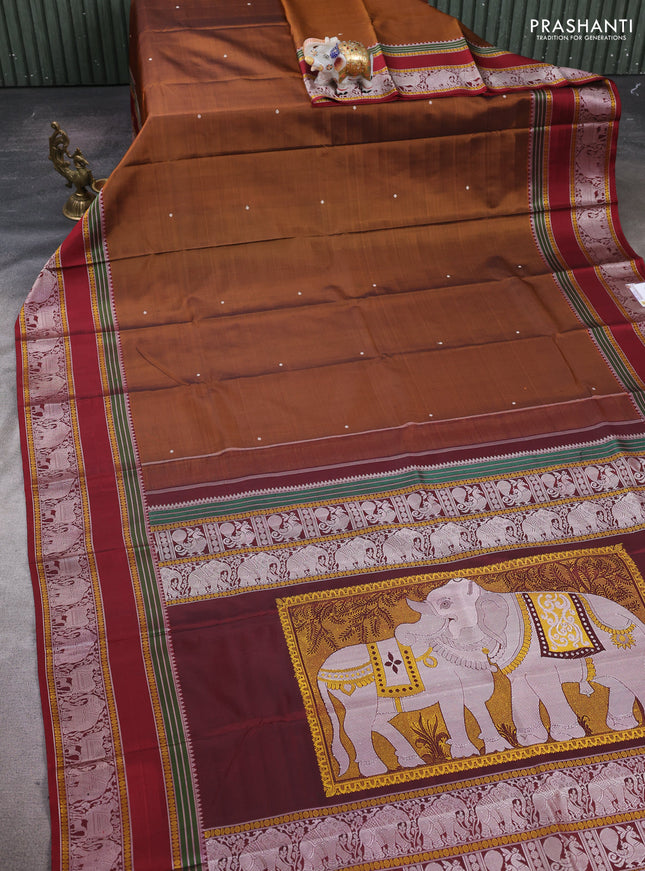 Rust Shade & Maroon Pure Kanchipuram Silk - Zari Butta