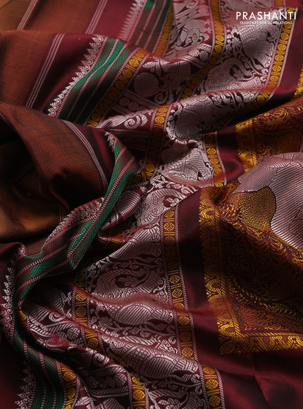 Rust Shade & Maroon Pure Kanchipuram Silk - Zari Butta