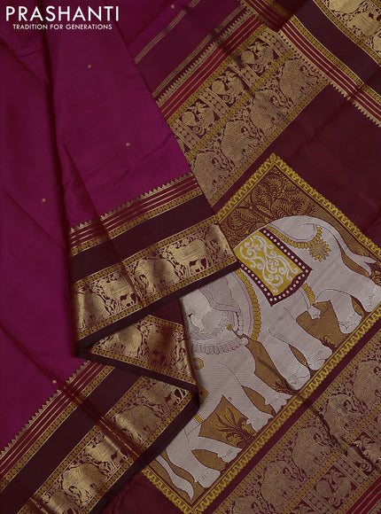 Magenta Pink & Maroon Pure Kanchipuram Silk - Zari Butta