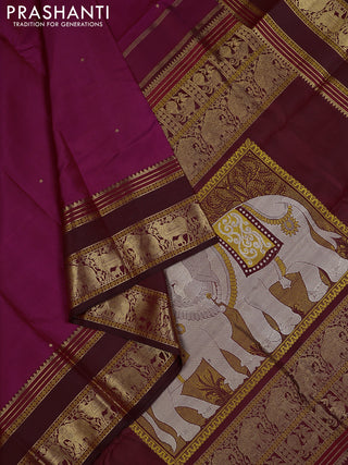 Magenta Pink & Maroon Pure Kanchipuram Silk - Zari Butta