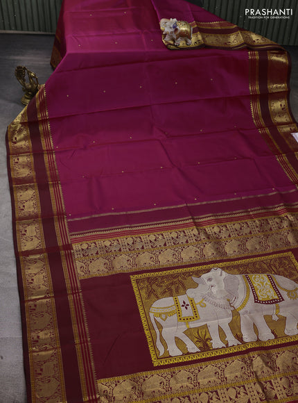 Magenta Pink & Maroon Pure Kanchipuram Silk - Zari Butta