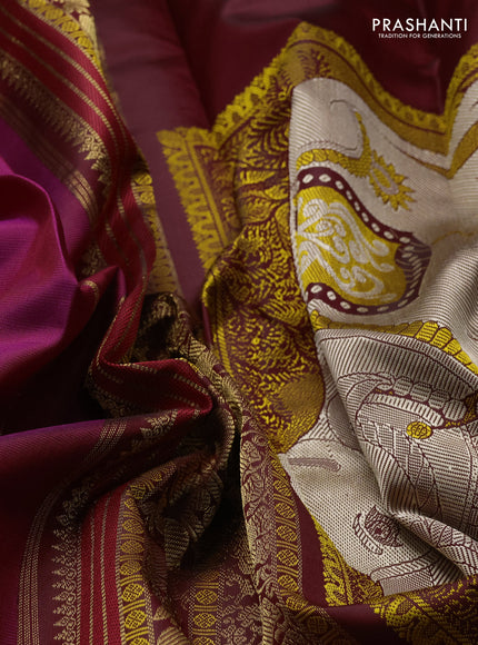 Magenta Pink & Maroon Pure Kanchipuram Silk - Zari Butta