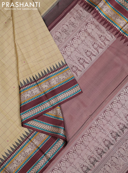 Pista Green & Brown Pure Kanchipuram Silk - Checks