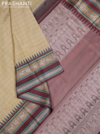 Pista Green & Brown Pure Kanchipuram Silk - Checks