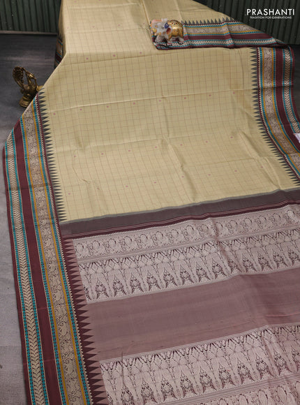 Pista Green & Brown Pure Kanchipuram Silk - Checks