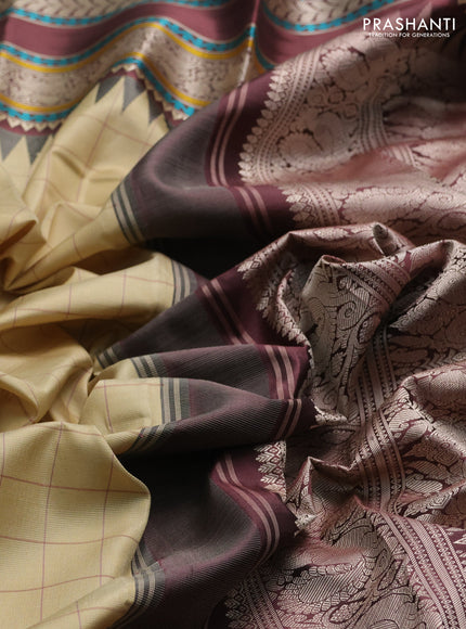 Pista Green & Brown Pure Kanchipuram Silk - Checks