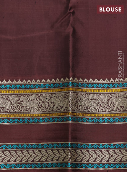 Pista Green & Brown Pure Kanchipuram Silk - Checks