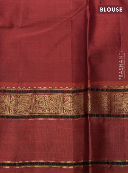 Teal Green & Red Pure Kanchipuram Silk - Zari Butta