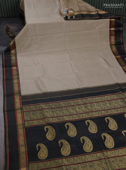 Beige & Olive Green Pure Kanchipuram Silk - Zari Butta