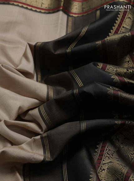 Beige & Olive Green Pure Kanchipuram Silk - Zari Butta