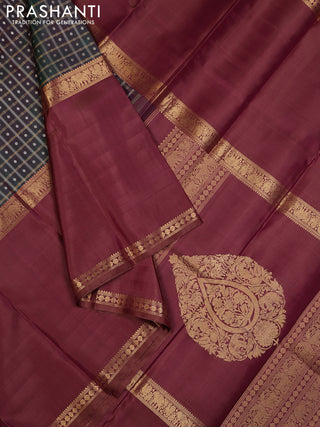 Green & Wine Pure Kanchipuram Silk - Checks