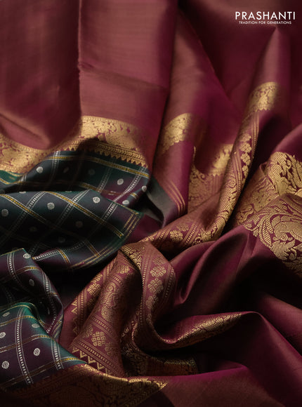 Green & Wine Pure Kanchipuram Silk - Checks