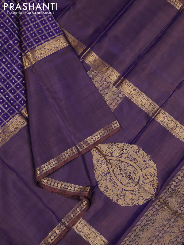Violet Pure Kanchipuram Silk - Checks