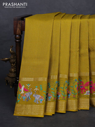 Mustard Green Sami Crepe Saree - Embroidery