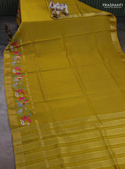 Mustard Green Sami Crepe Saree - Embroidery