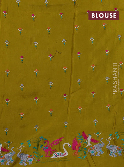 Mustard Green Sami Crepe Saree - Embroidery