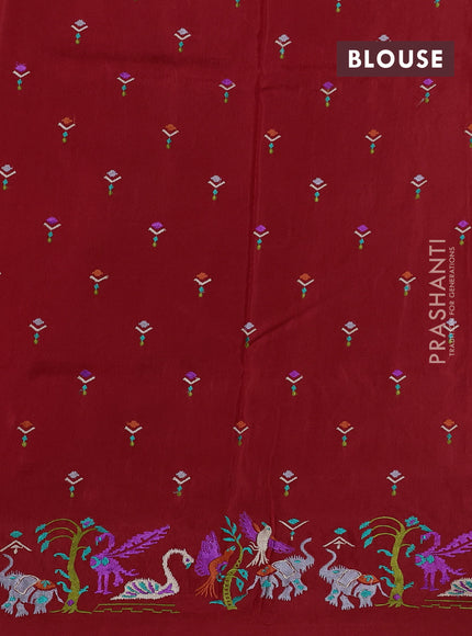 Red Sami Crepe Saree - Embroidery