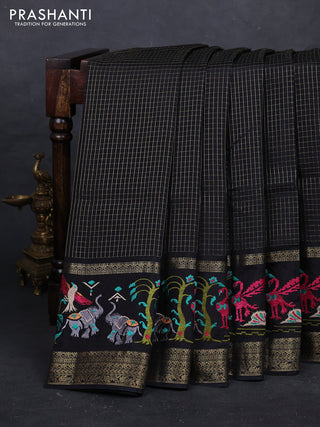 Black Sami Crepe Saree - Embroidery