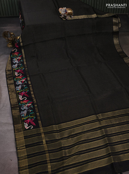 Black Sami Crepe Saree - Embroidery