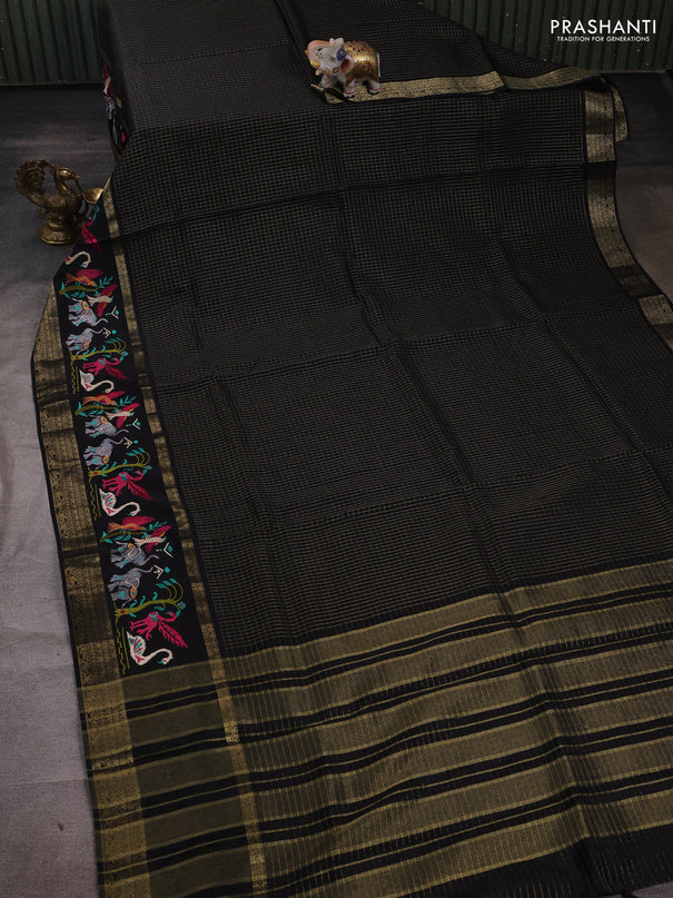 Black Semi Crepe Saree - Embroidery