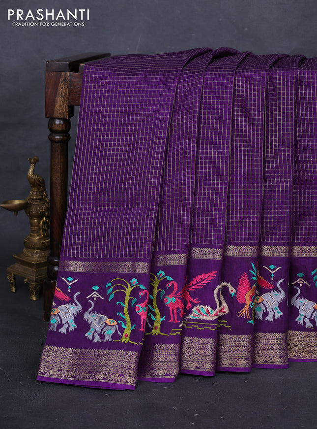 Violet Semi Crepe Saree - Embroidery