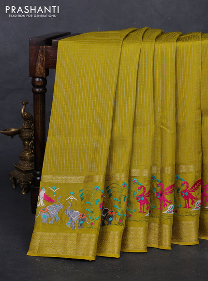 Mustard Green Sami Crepe Saree - Embroidery