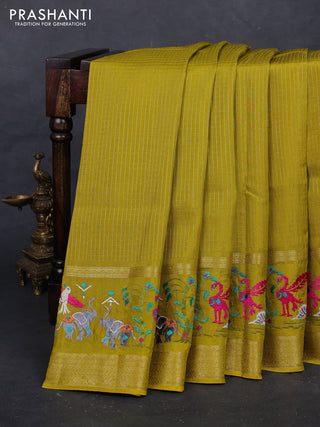 Mustard Green Sami Crepe Saree - Embroidery