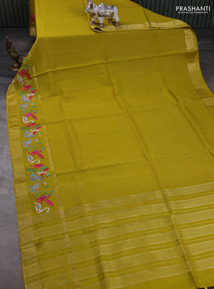 Mustard Green Sami Crepe Saree - Embroidery