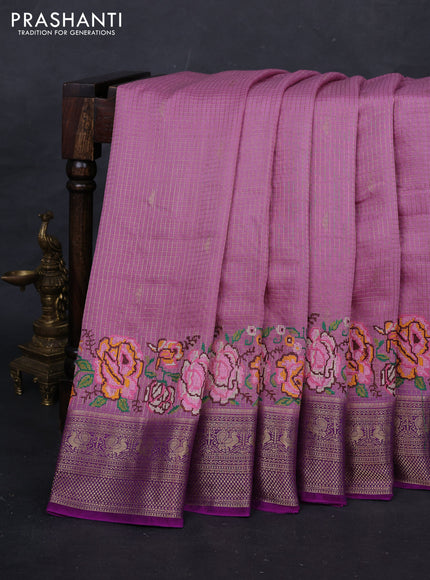 Mauve Pink & Purple Sami Crepe Saree - Embroidery