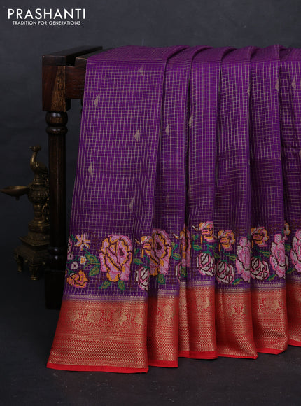 Purple & Red Sami Crepe Saree - Embroidery