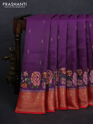 Purple & Red Sami Crepe Saree - Embroidery