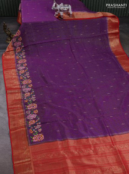 Purple & Red Sami Crepe Saree - Embroidery