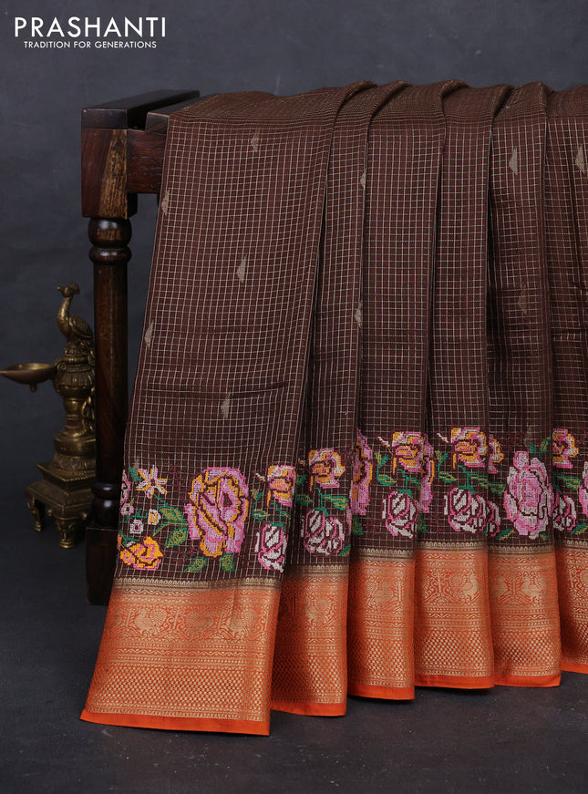 Coffee Brown Semi Crepe Saree - Embroidery