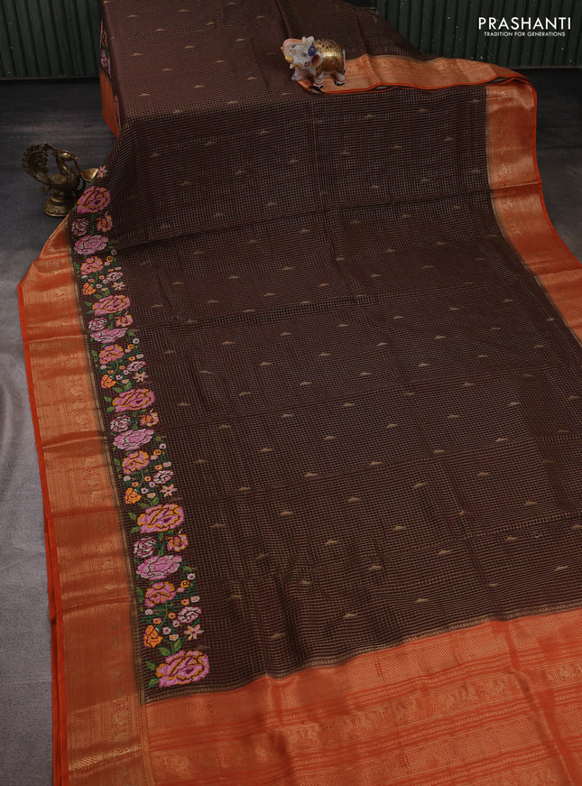 Coffee Brown Semi Crepe Saree - Embroidery