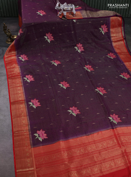 Purple & Red Sami Crepe Saree - Embroidery