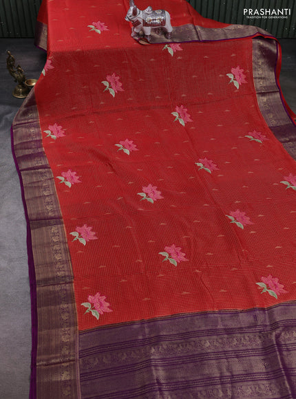 Red & Purple Sami Crepe Saree - Embroidery