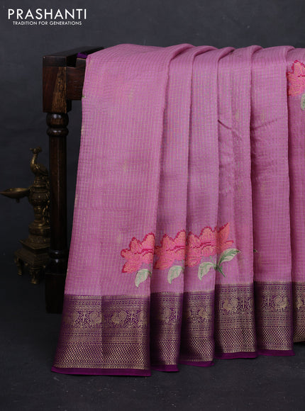 Mauve Pink & Purple Sami Crepe Saree - Embroidery