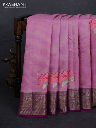 Mauve Pink & Purple Sami Crepe Saree - Embroidery